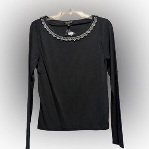 J. Crew Black Long Sleeve Top with Beaded Neckline